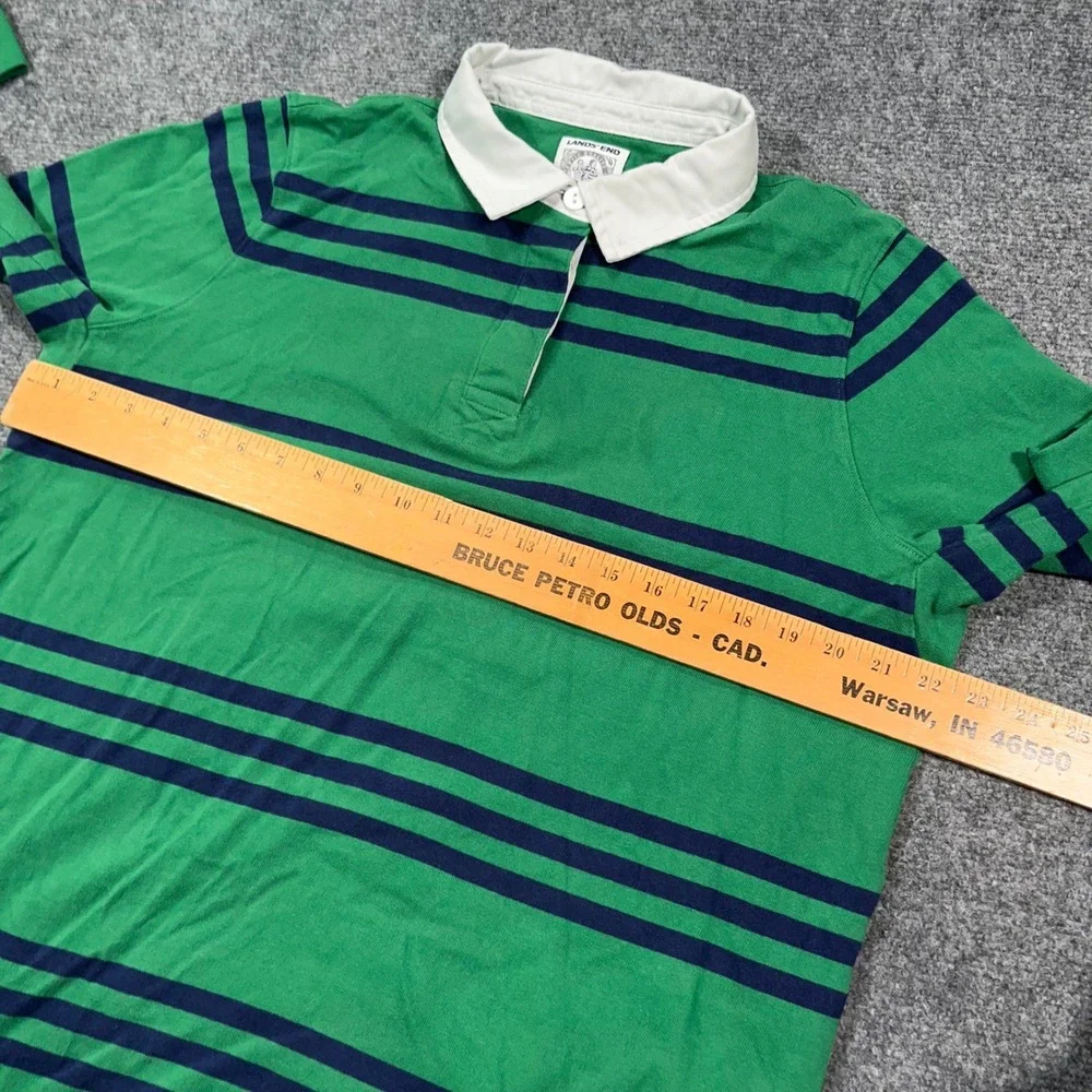 Lands' End Striped‎ Rugby Shirt Boys L 14-16 Long Sleeve Cotton Green Preppy